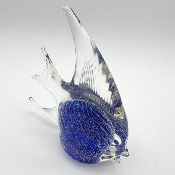 Vintage Patricia Faye Art Glass Fish Paperweight Hand Blown Blue Silver Signed - Picture 7 of 13